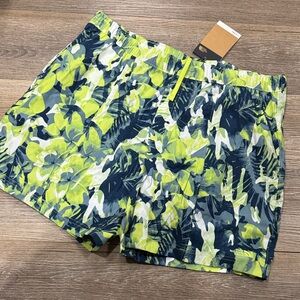 The North Face Men's Tropical Green, White, and Blue Athletic Shorts
